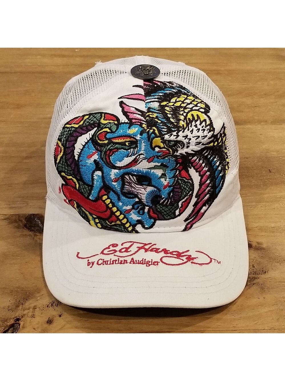Ed Hardy Hat Snapback White Skull Eagle Embroidered One Size Adjustable - Picture 1 of 11